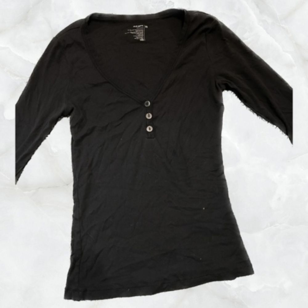 Y2k Medium Black V-Neck Buttoned Womens Top Old Navy